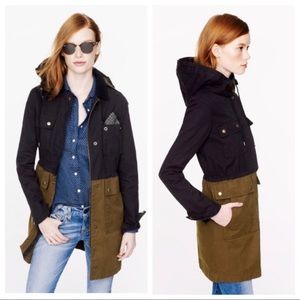 J. Crew Long Colorblock Cotton Field Jacket Hooded